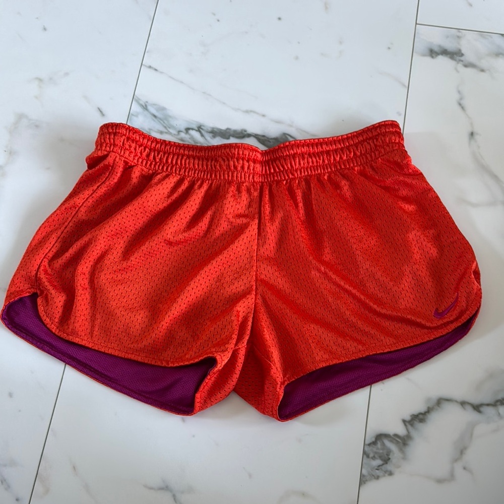 Nike Dri-Fit Orange and Purple Mesh Reversible Athletic Shorts Elastic Waist